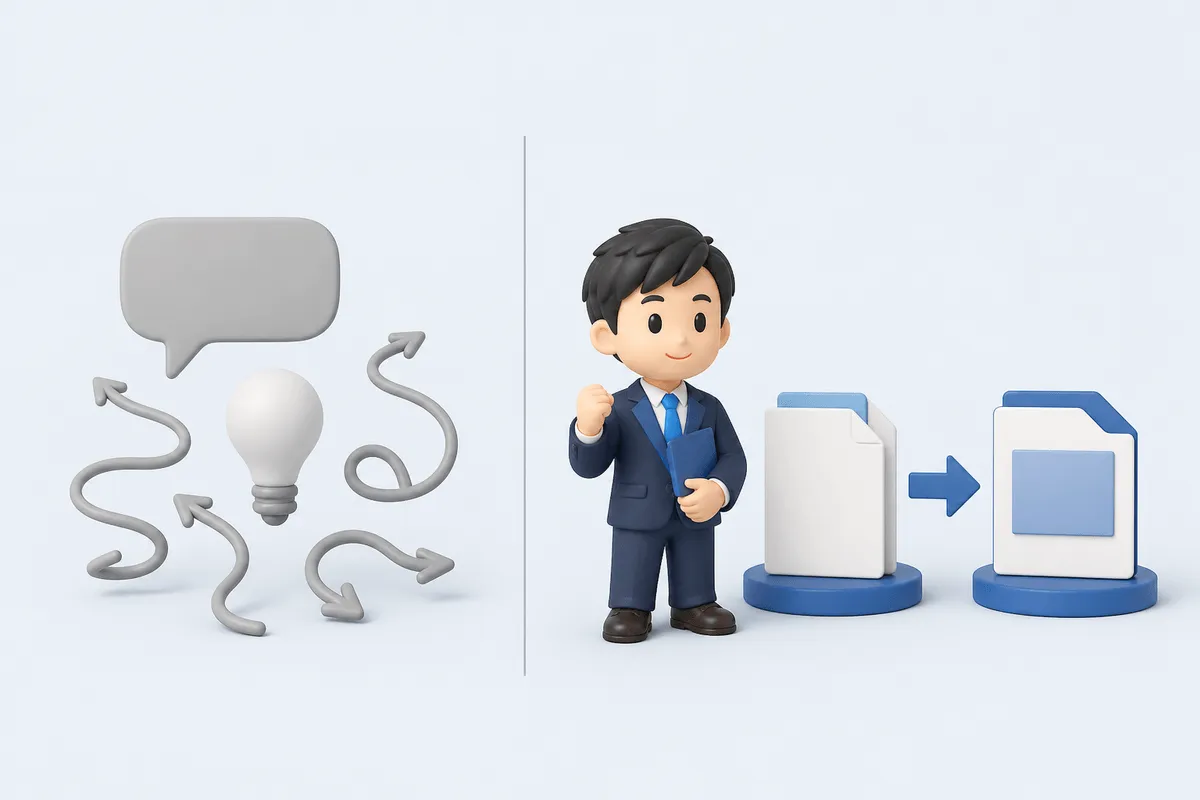 汎用的なAI講座と営業の提案書作成に直結するAI研修を左右で比べる構図