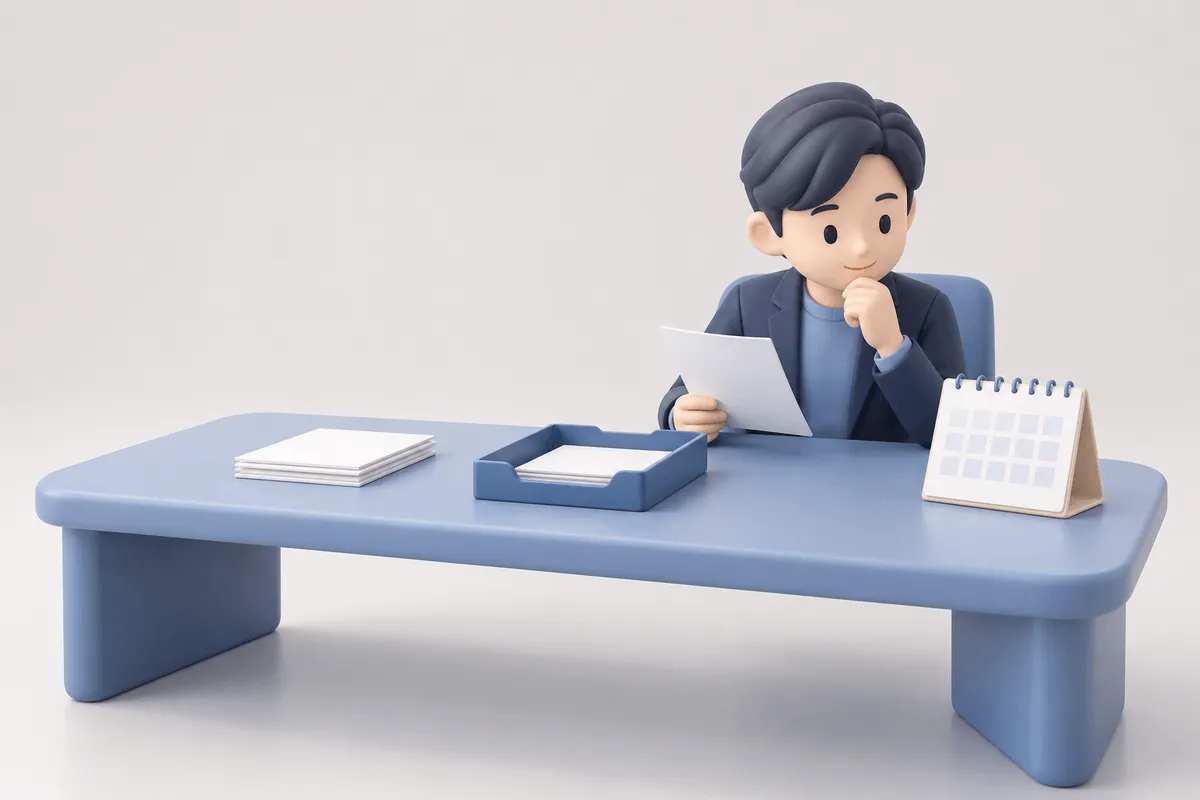 確認担当者の予定と処理できる書類の量に合わせ、試験の規模を区切る場面