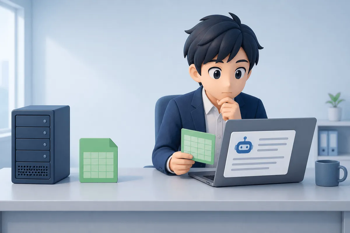 既存システムから取り出したExcelファイルとAIの下書きを担当者が確認する場面