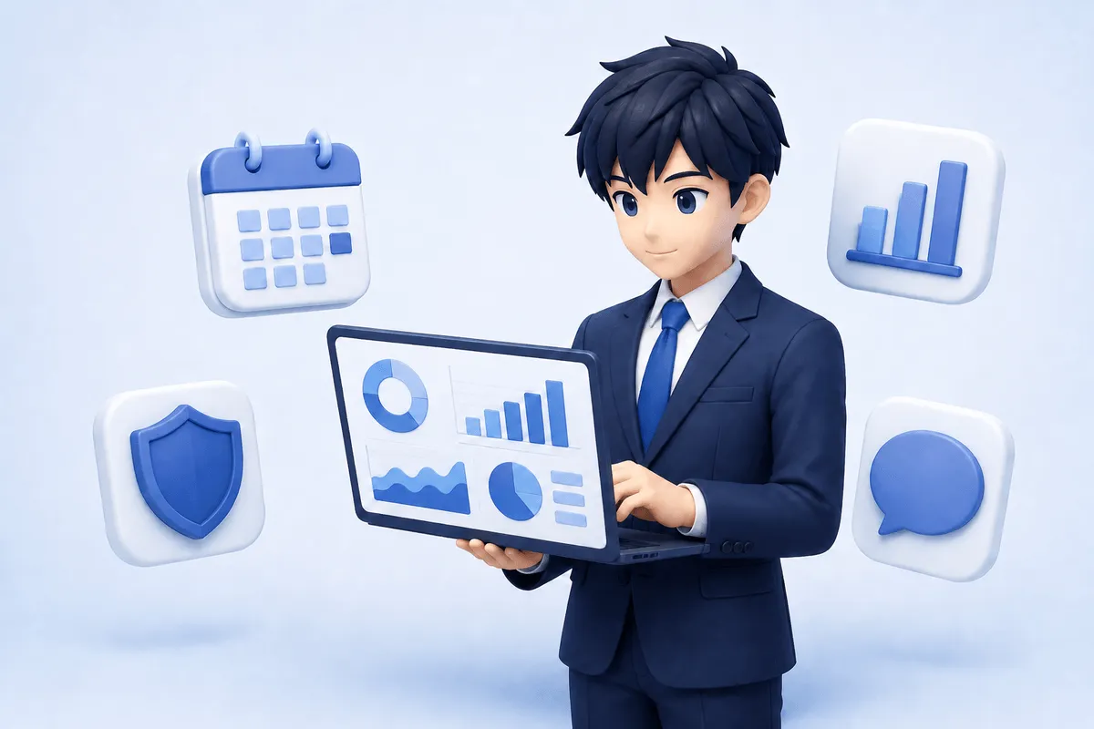 30日分の利用記録と業務成果をダッシュボードで確認する担当者