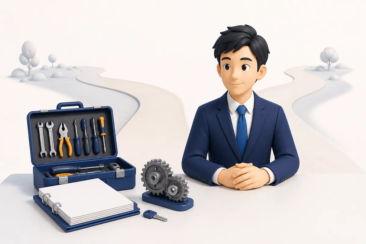 修理道具と引き継ぎ資料をそろえ、内製か外注かの判断を終えた担当者