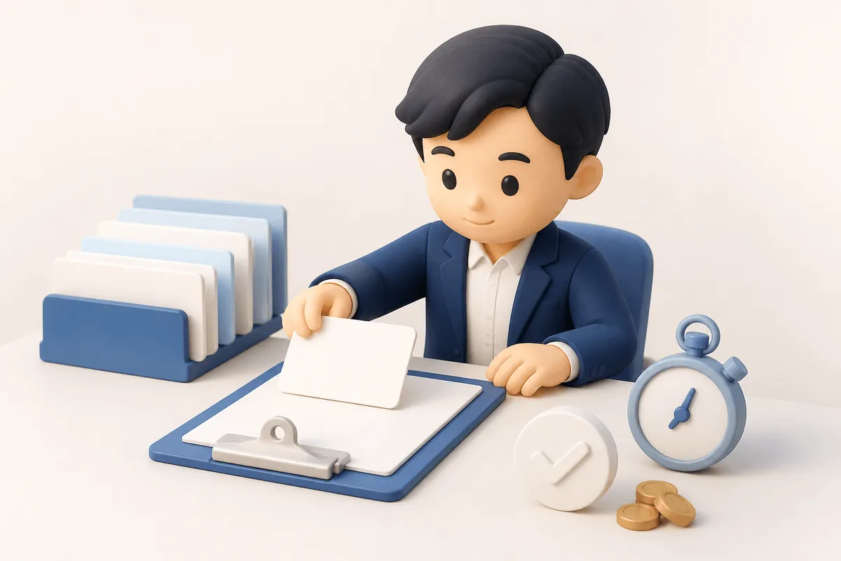 1つの業務カードを選び、測定表とストップウォッチを使って小さく検証を始める担当者