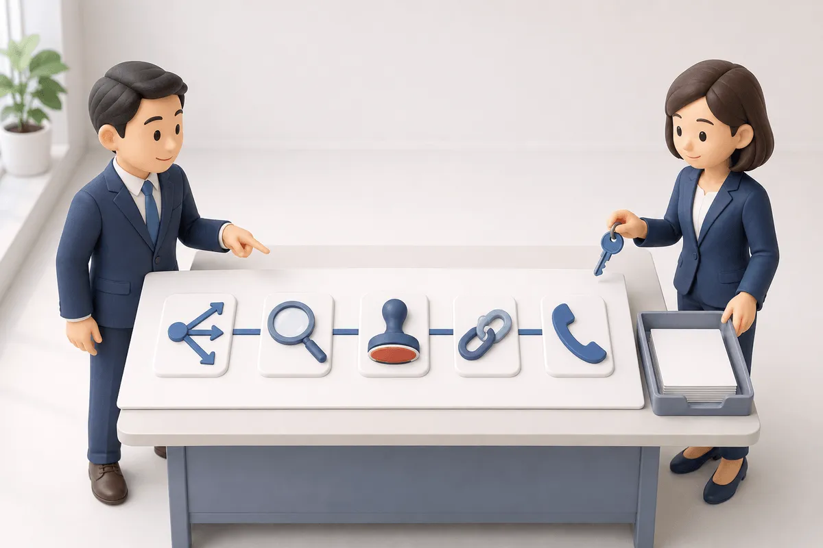 一業務分の利用区分、確認者、承認者、記録、連絡先を書き込んだ社内ルール
